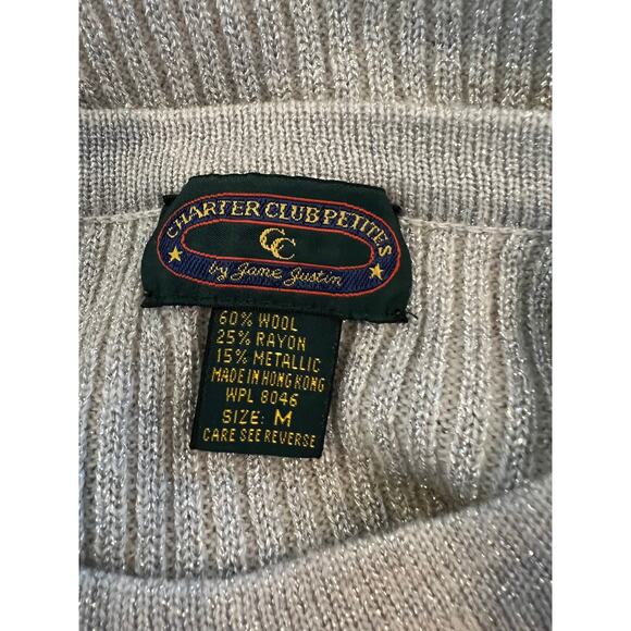 Charter Club metallic silver ribbed crewneck sweater M - Picture 6 of 6